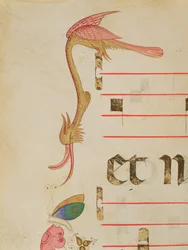Missale 515 f.9r Fantastischer Vogel jagt einen Schmetterling (Detail des dekorativen Rahmens)